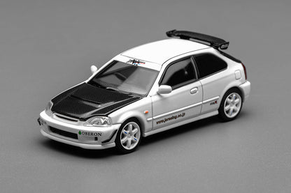 1/64 Motorhelix Honda Civic Type R EK9 J's Racing Livery White Openable Engine Cover Diecast Model