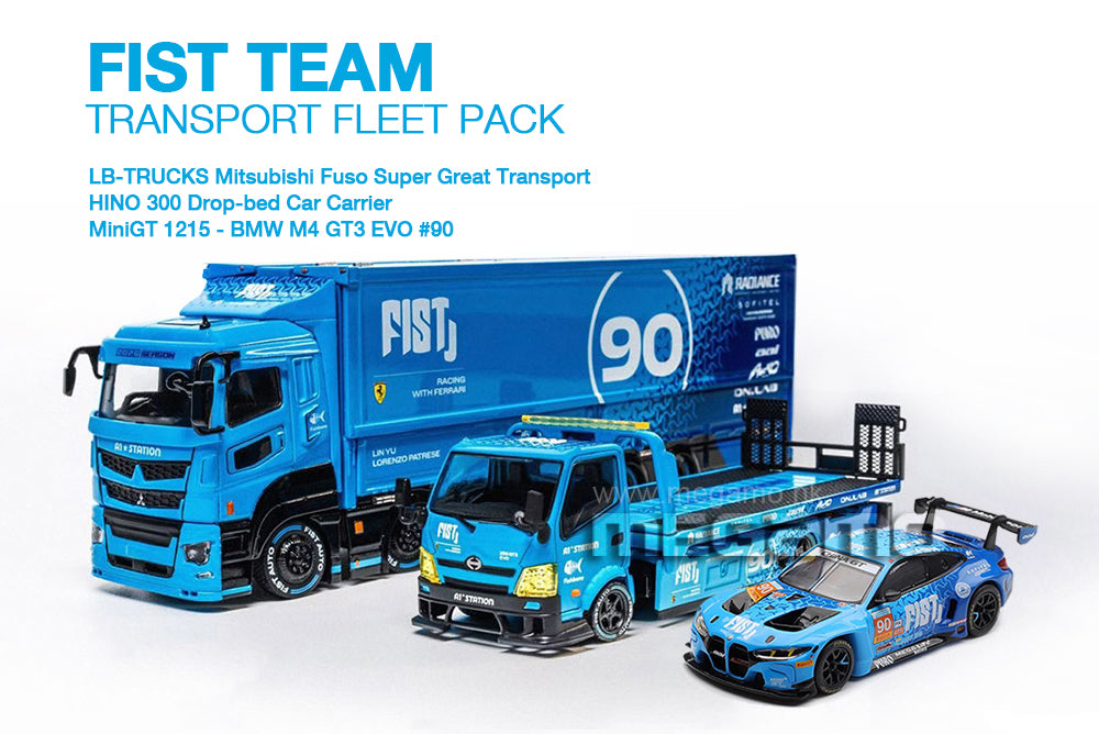 Pre Order 1/64 GCD FIST TEAM LB-TRUCKS Mitsubishi Fuso Super Great Transport x Hino300 Drop-Bed Carrier Diecast Model