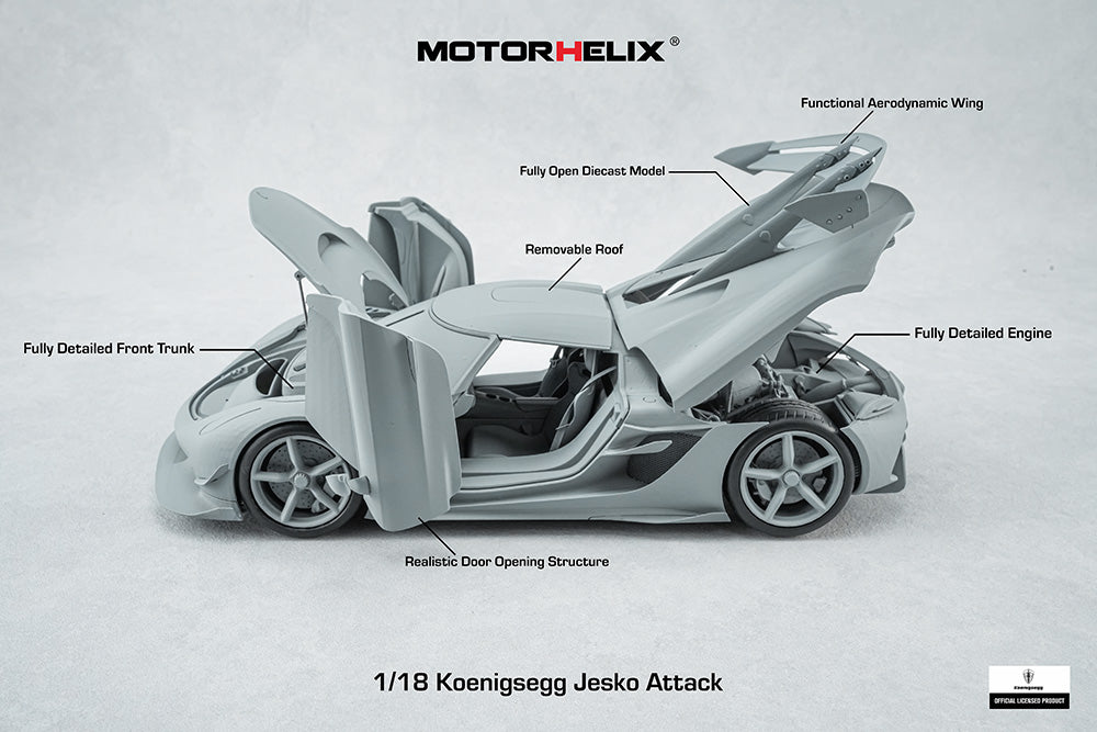 In Progress 1/18 Motorhelix Koenigsegg Jesko Attack Fully Open Diecast