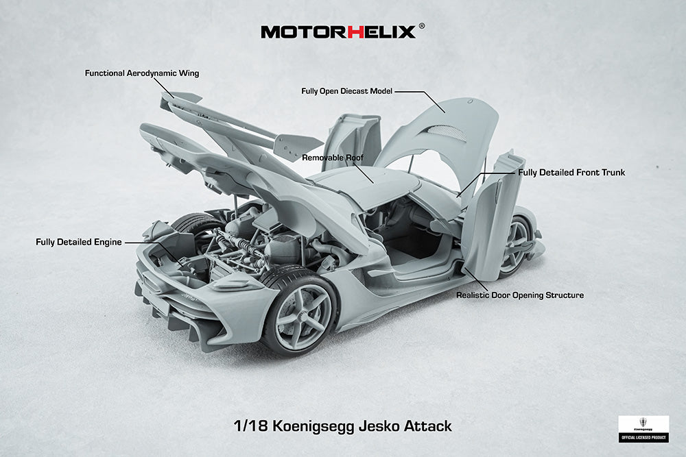 In Progress 1/18 Motorhelix Koenigsegg Jesko Attack Fully Open Diecast
