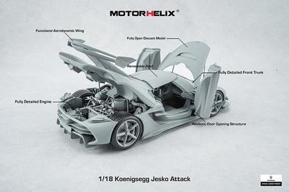 In Progress 1/18 Motorhelix Koenigsegg Jesko Attack Fully Open Diecast