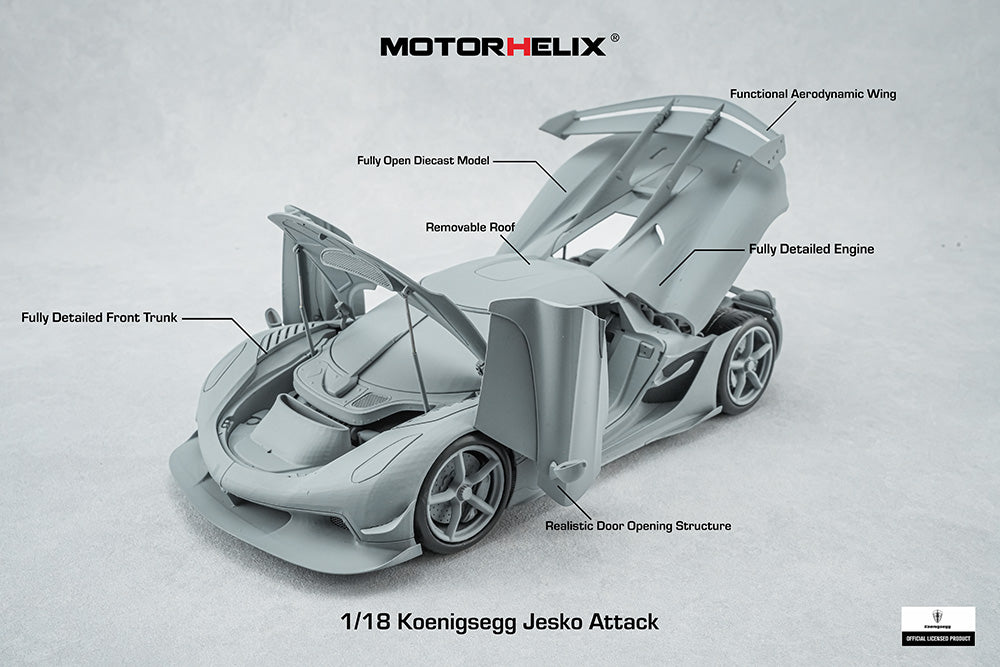 In Progress 1/18 Motorhelix Koenigsegg Jesko Attack Fully Open Diecast