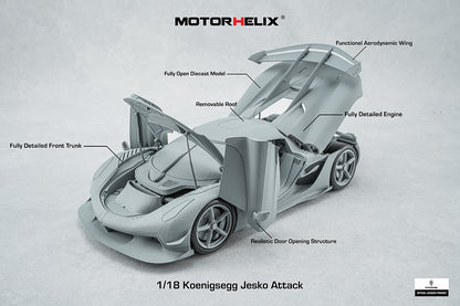 In Progress 1/18 Motorhelix Koenigsegg Jesko Attack Fully Open Diecast