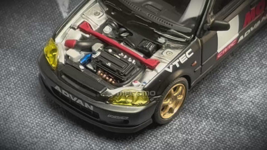 1/64 Motorhelix Honda Civic Type R EK9 J's Racing Livery White Openable Engine Cover Diecast Model