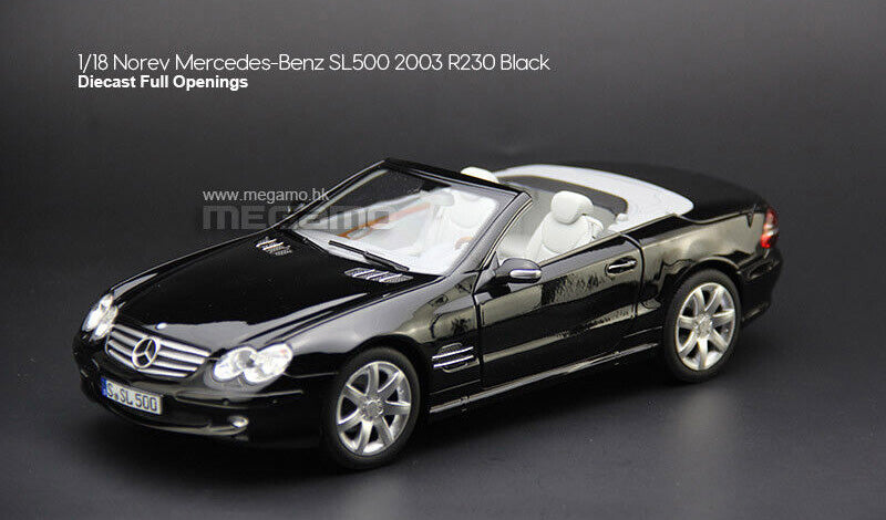 1/18 Norev Mercedes-Benz SL 500 Roadster R230 2003 Black Diecast Full Openings