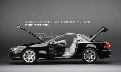 1/18 Norev Mercedes-Benz SL 500 Roadster R230 2003 Black Diecast Full Openings