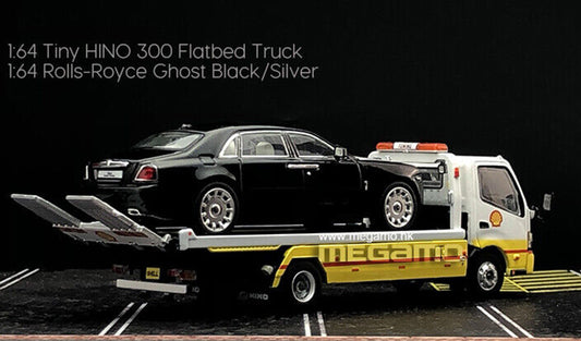 1/64 Tiny HINO 300 Flatbed Truck + Rolls Royce Ghost Black/Silver