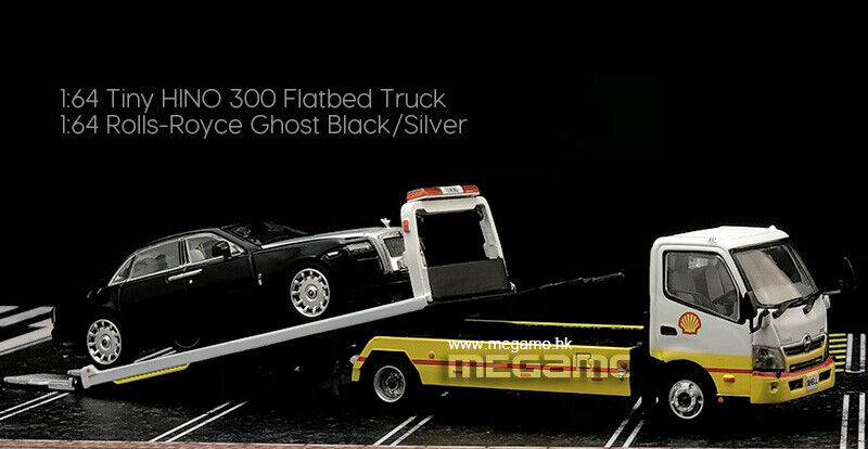 1/64 Tiny HINO 300 Flatbed Truck + Rolls Royce Ghost Black/Silver